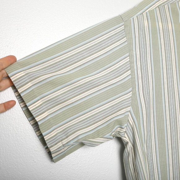 Van Heusen Stripe Short Sleeve Shirt Button Down Lightweight Casual Green - Picture 8 of 9